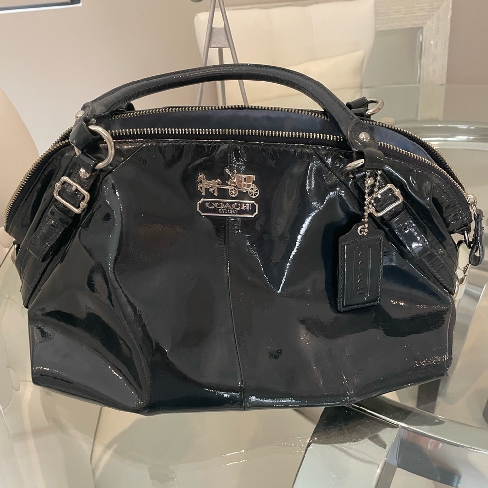 Navy Patent Coach Sophia handbag.